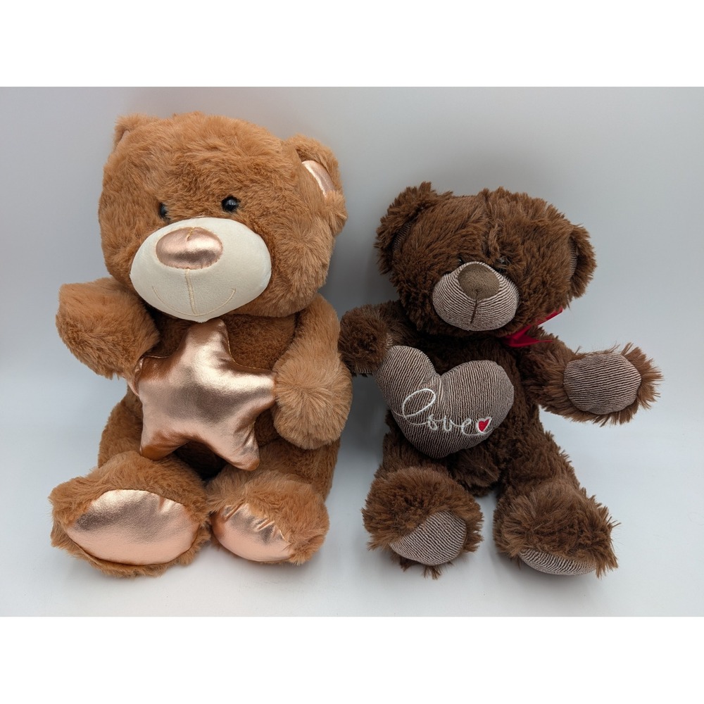 Kellytoy Plush Teddy Bear Lot Brown Tan Rose Gold Star Heart